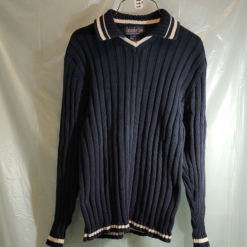 Vintage Christopher Rand Ribbed Knit Navy Sweater for Men Size S